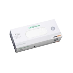 Handske Worksafe Nitrile White Long XS 5-6 - L 8-9, puderfri, 29cm, engångs
